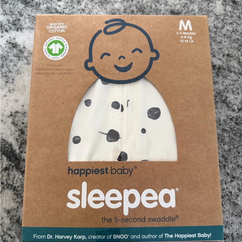 Happiest Baby Sleepea 5-Second Swaddle - White with Black Dots MEDIUM